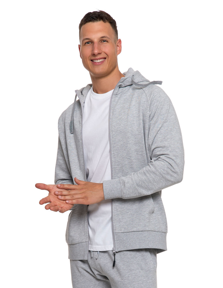 Bluzy - Męska bluza dresowa z kapturem rozpinana JASNY SZARY - produkt moraj.pl 4