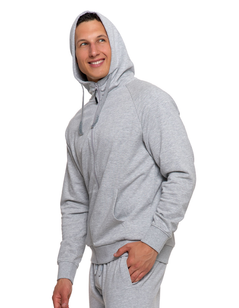 Bluzy - Męska bluza dresowa z kapturem rozpinana JASNY SZARY - produkt moraj.pl 5