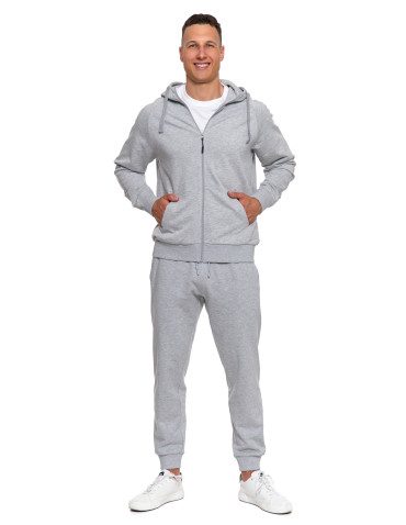 Bluzy - Męska bluza dresowa z kapturem rozpinana JASNY SZARY - produkt 7