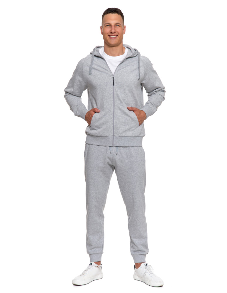 Bluzy - Męska bluza dresowa z kapturem rozpinana JASNY SZARY - produkt moraj.pl 7