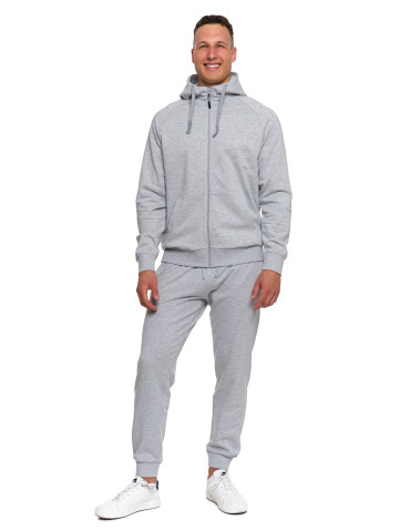 Bluzy - Męska bluza dresowa z kapturem rozpinana JASNY SZARY - produkt 8