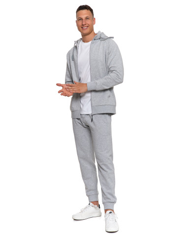 Bluzy - Męska bluza dresowa z kapturem rozpinana JASNY SZARY - produkt 11