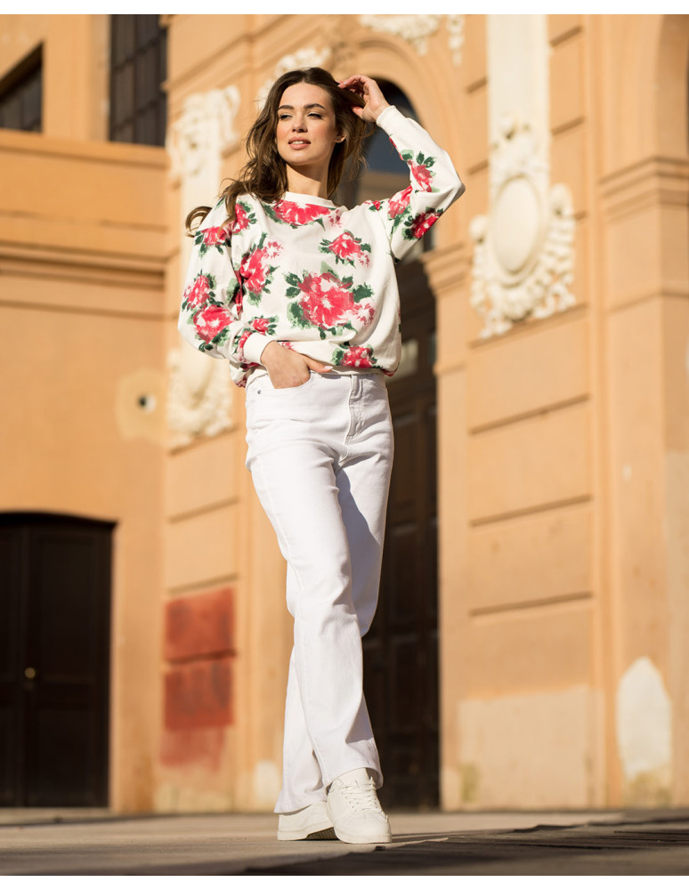 Bluzy - Bluza dresowa damska z kwiatowym nadrukiem BIAŁY - produkt moraj.pl 13