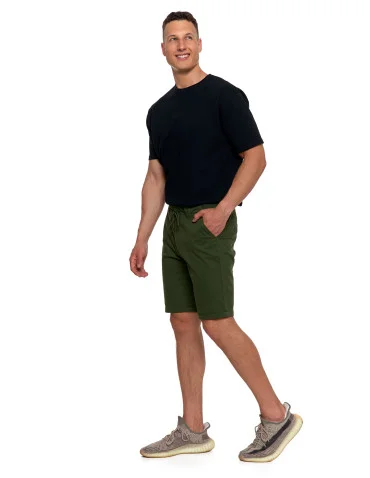 Męskie szorty materiałowe z kieszeniami i troczkiem - KHAKI - produkt 2