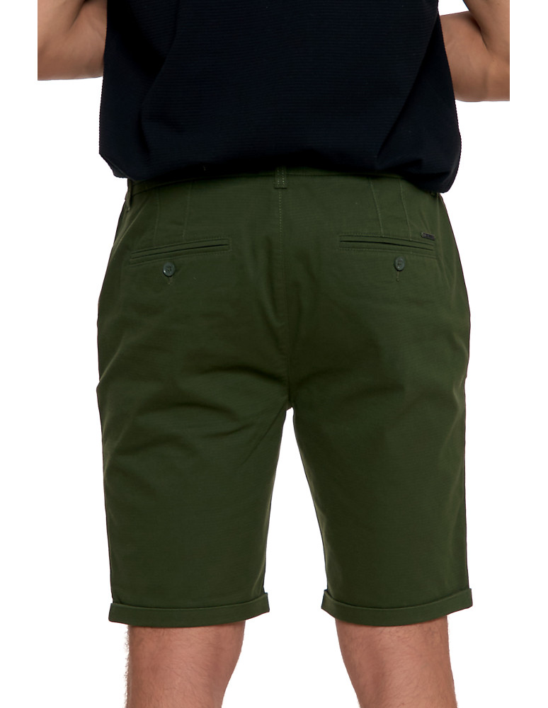 Szorty - Męskie szorty materiałowe z kieszeniami i troczkiem KHAKI - produkt moraj.pl 3