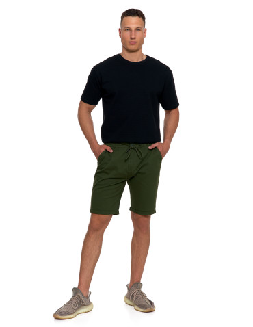 Szorty - Męskie szorty materiałowe z kieszeniami i troczkiem KHAKI - produkt 6