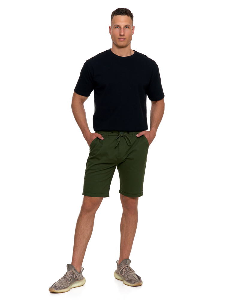 Szorty - Męskie szorty materiałowe z kieszeniami i troczkiem KHAKI - produkt moraj.pl 6