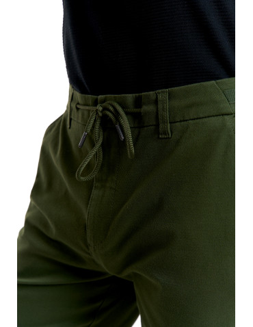 Szorty - Męskie szorty materiałowe z kieszeniami i troczkiem KHAKI - produkt 9