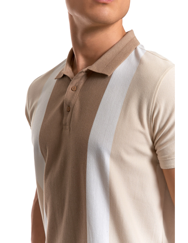 Polo - Męska koszulka polo z kontrastowym panelem BEŻOWY - produkt moraj.pl 7