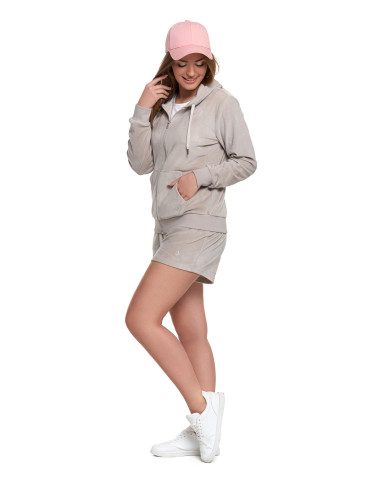 Bluzy - Damska welurowa bluza z kapturem i zamkiem JASNY SZARY - produkt 2