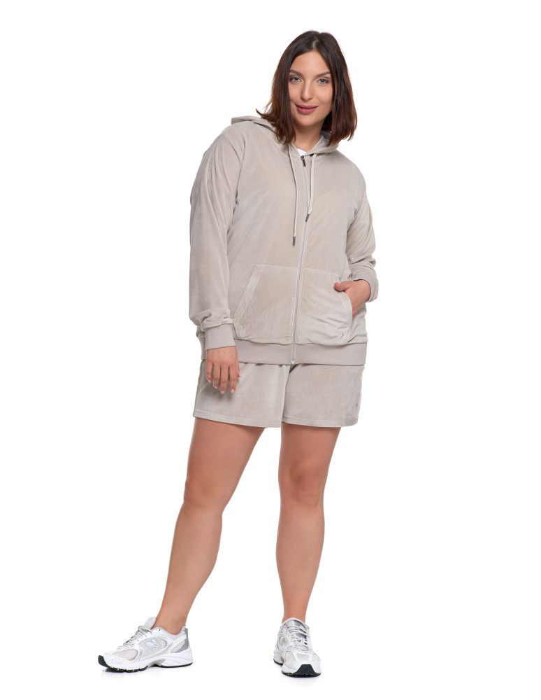 Bluzy - Damska welurowa bluza z kapturem i zamkiem JASNY SZARY - produkt moraj.pl 10