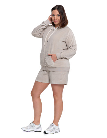 Bluzy - Damska welurowa bluza z kapturem i zamkiem JASNY SZARY - produkt 11