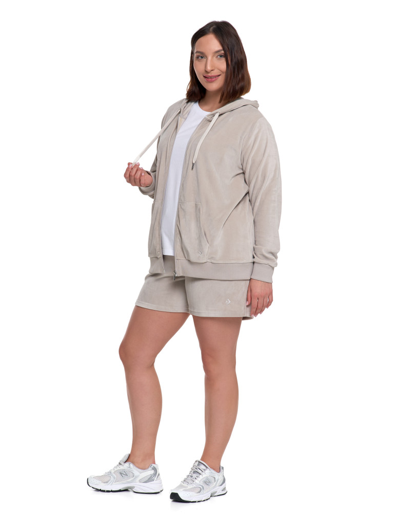 Bluzy - Damska welurowa bluza z kapturem i zamkiem JASNY SZARY - produkt moraj.pl 14