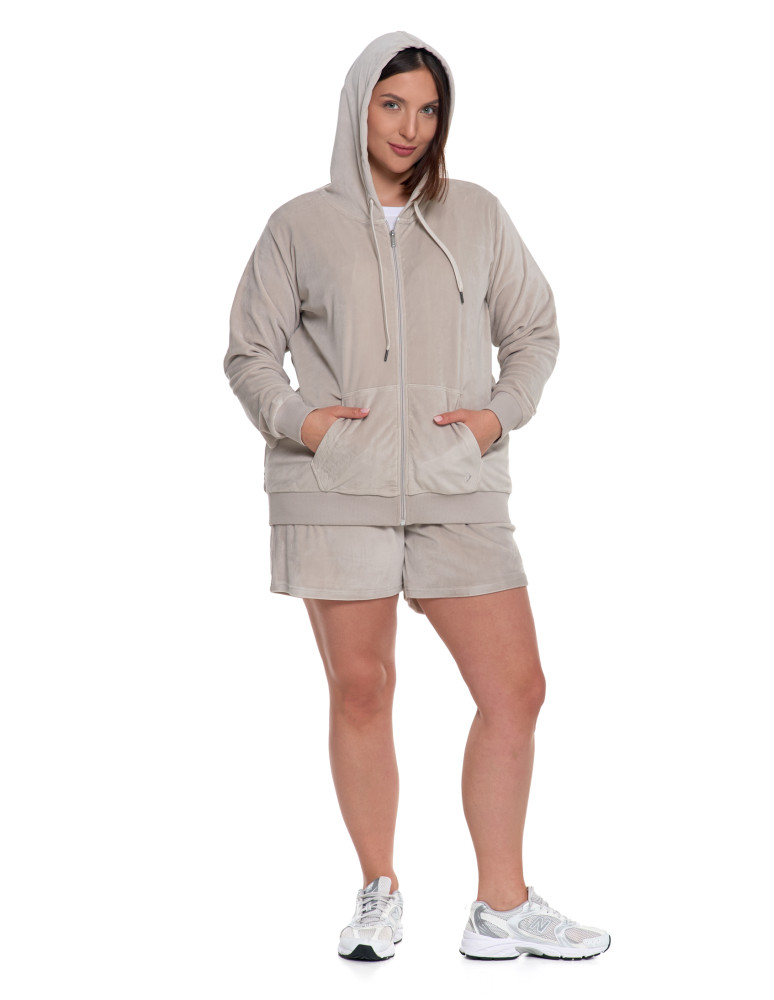 Bluzy - Damska welurowa bluza z kapturem i zamkiem JASNY SZARY - produkt moraj.pl 15