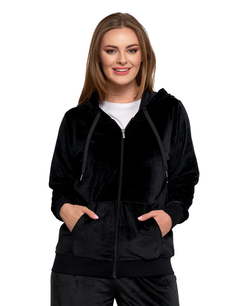 Bluzy - Damska welurowa bluza z kapturem i zamkiem TURKUSOWY - produkt moraj.pl 18
