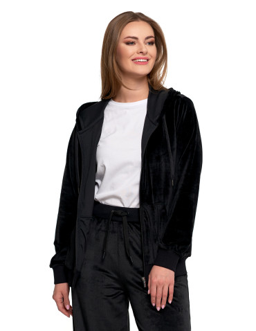 Bluzy - Damska welurowa bluza z kapturem i zamkiem TURKUSOWY - produkt 20
