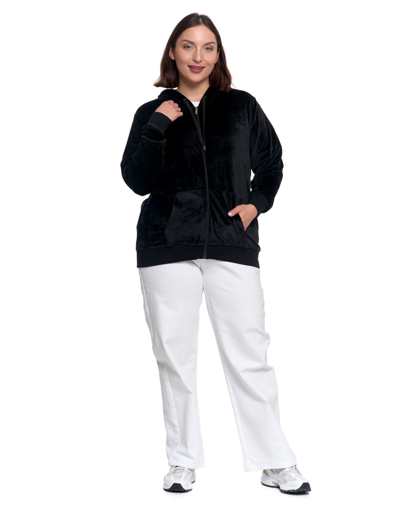 Bluzy - Damska welurowa bluza z kapturem i zamkiem TURKUSOWY - produkt moraj.pl 24