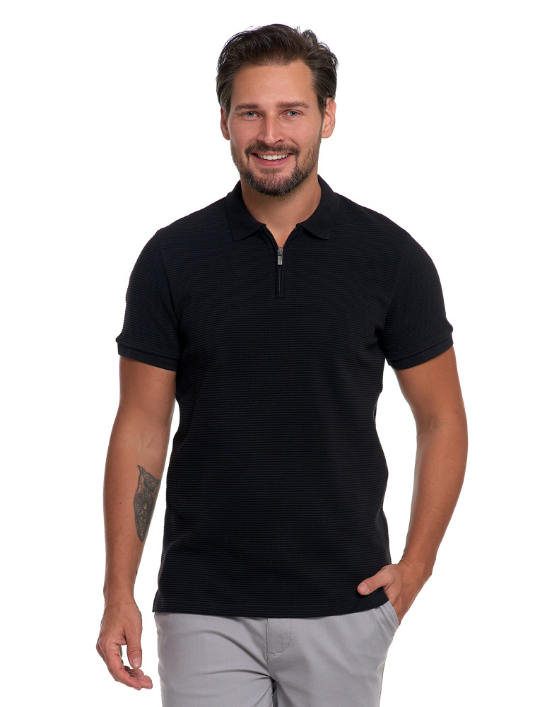 Polo - Koszulka polo męska z zamkiem i kołnierzykiem CZARNY - produkt moraj.pl 1