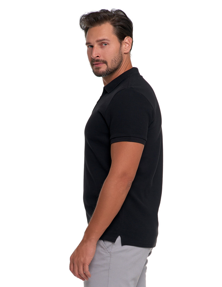 Polo - Koszulka polo męska z zamkiem i kołnierzykiem CZARNY - produkt moraj.pl 2
