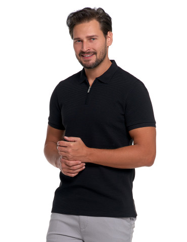 Polo - Koszulka polo męska z zamkiem i kołnierzykiem CZARNY - produkt 3