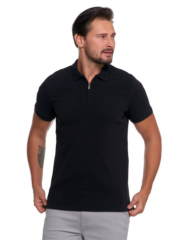 Polo - Koszulka polo męska z zamkiem i kołnierzykiem CZARNY - produkt 4