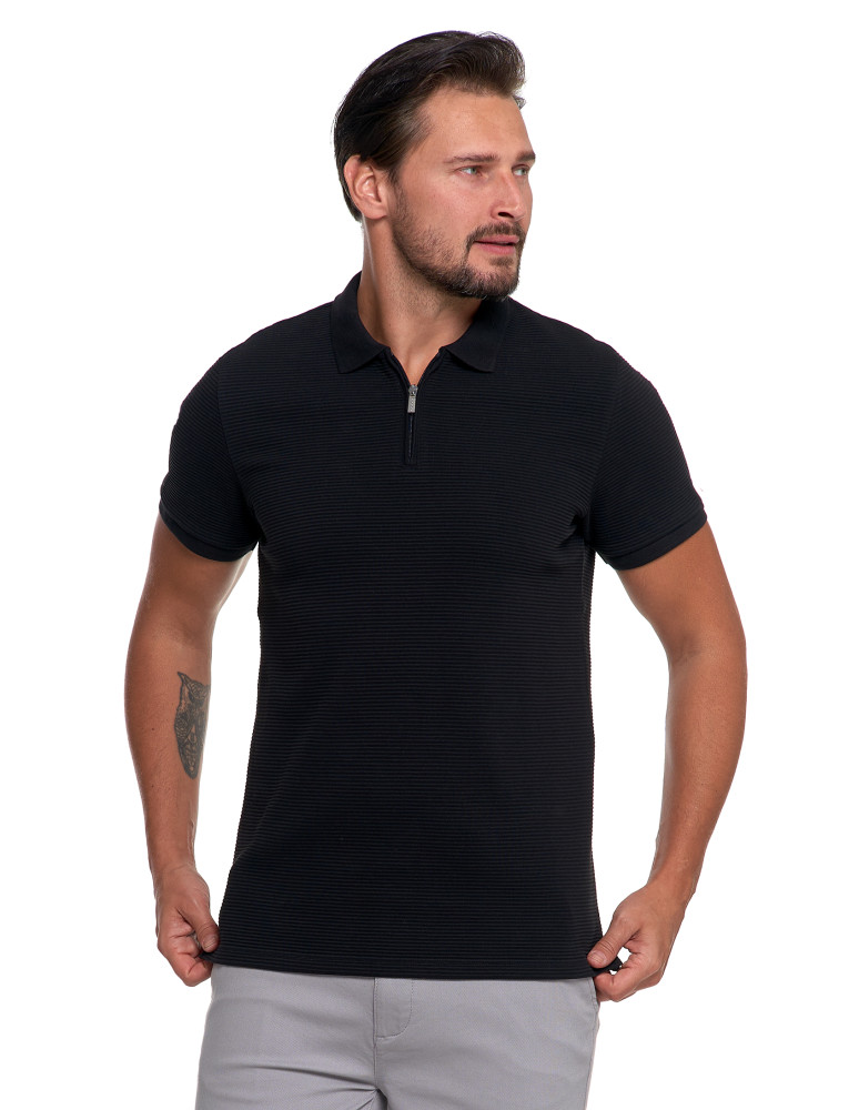 Polo - Koszulka polo męska z zamkiem i kołnierzykiem CZARNY - produkt moraj.pl 4