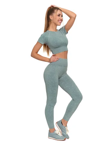Legginsy damskie bezszwowe z wysokim stanem sportowe - ZIELONY - produkt 2