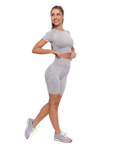 Legginsy - Legginsy kolarki damskie z wysokim stanem i efektem push-up SZARY - produkt 2