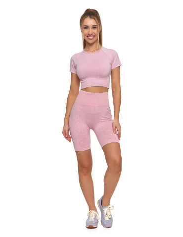 Legginsy kolarki damskie z wysokim stanem i efektem push-up - RÓŻOWY
