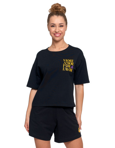Koszulki i topy - T-shirt damski o luźnym kroju z napisami CZARNY - produkt 5