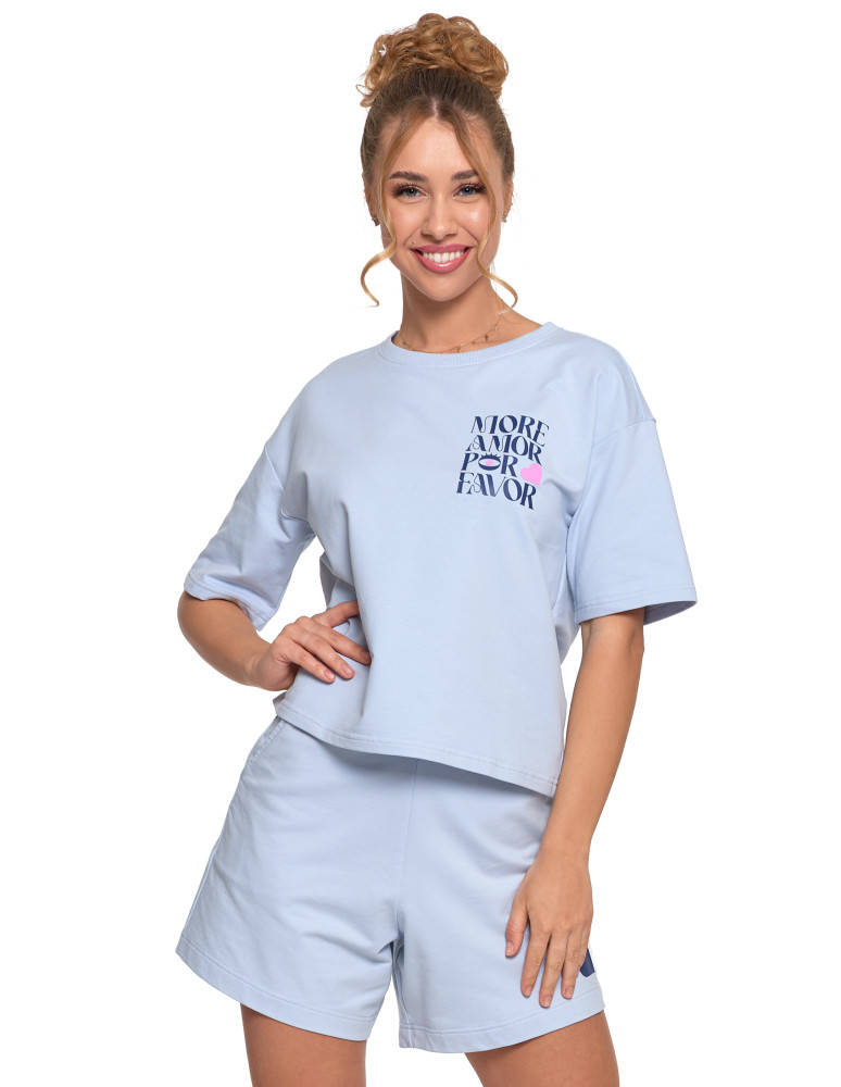 Koszulki i topy - T-shirt damski o luźnym kroju z napisami JASNY NIEBIESKI - produkt moraj.pl 5