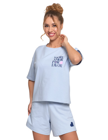 Koszulki i topy - T-shirt damski o luźnym kroju z napisami JASNY NIEBIESKI - produkt 7