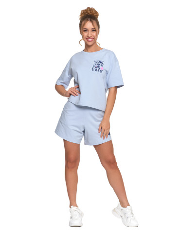 Koszulki i topy - T-shirt damski o luźnym kroju z napisami JASNY NIEBIESKI - produkt 8