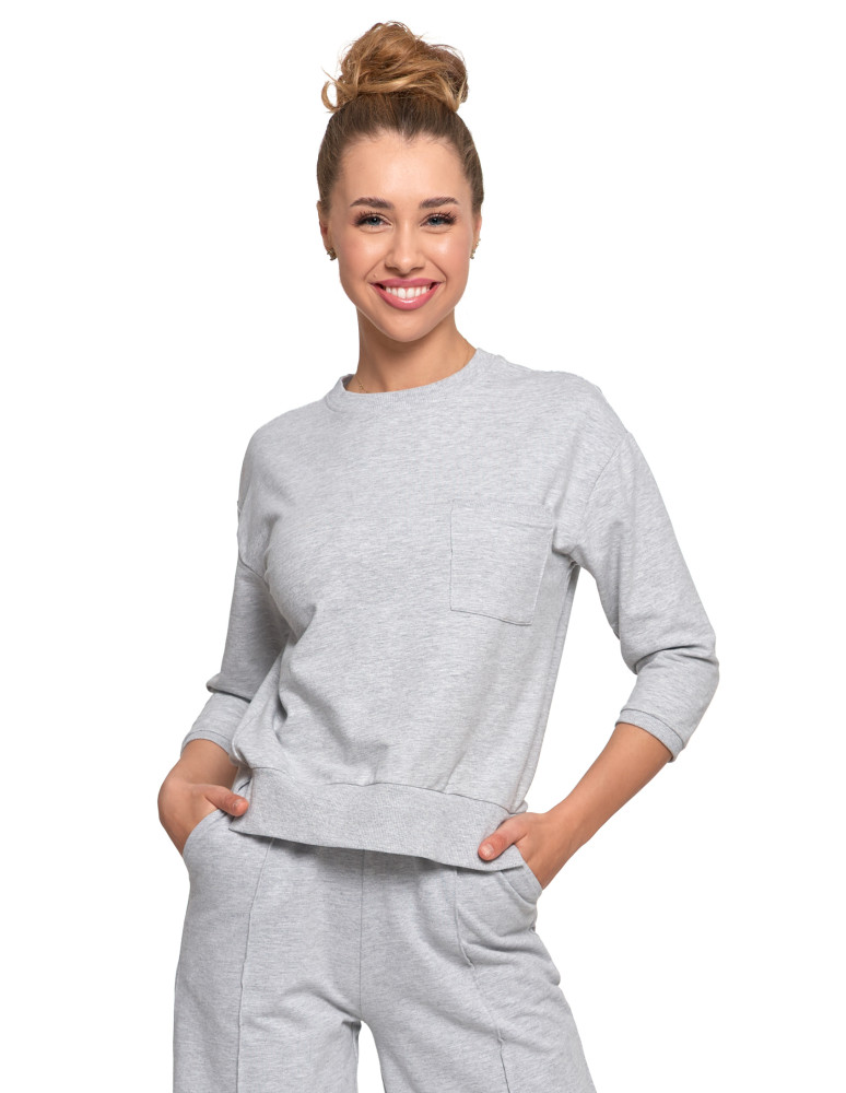 Bluzy - Bluza damska z kieszonką o luźnym kroju SZARY - produkt moraj.pl 1