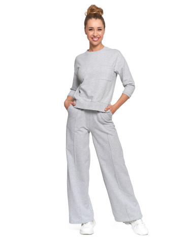 Bluzy - Bluza damska z kieszonką o luźnym kroju SZARY - produkt 8