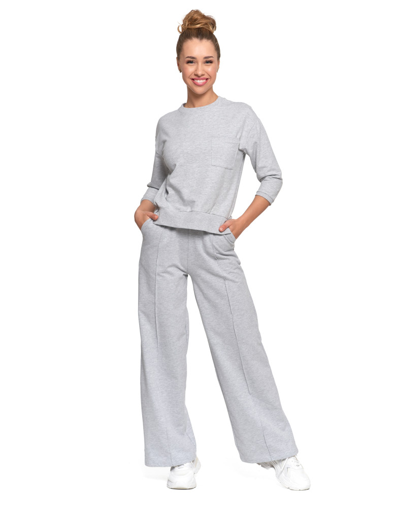 Bluzy - Bluza damska z kieszonką o luźnym kroju SZARY - produkt moraj.pl 8