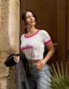 Koszulka damska t-shirt Slim Fit z napisami RÓŻOWY