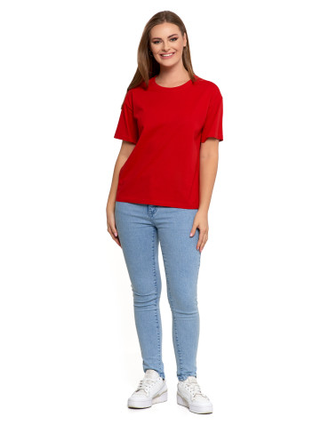 Koszulki i topy - T-shirt damski z bawełny klasyczny z efektem peach touch CZERWONY - produkt 4