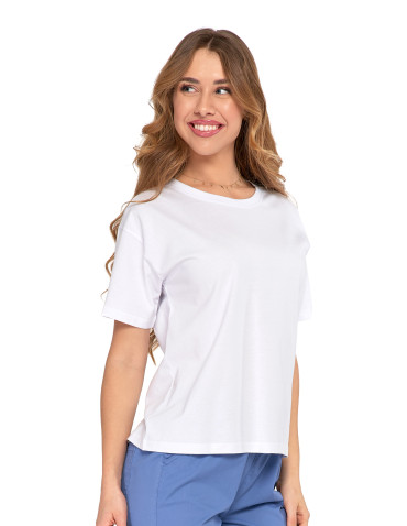 Koszulki i topy - T-shirt damski z bawełny klasyczny z efektem peach touch BIAŁY - produkt 1