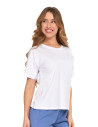 T-shirt damski z bawełny klasyczny z efektem peach touch BIAŁY