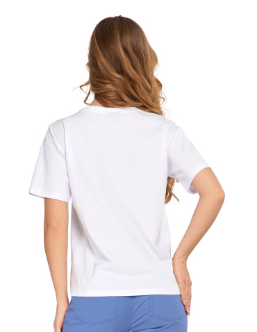 Koszulki i topy - T-shirt damski z bawełny klasyczny z efektem peach touch BIAŁY - produkt 2