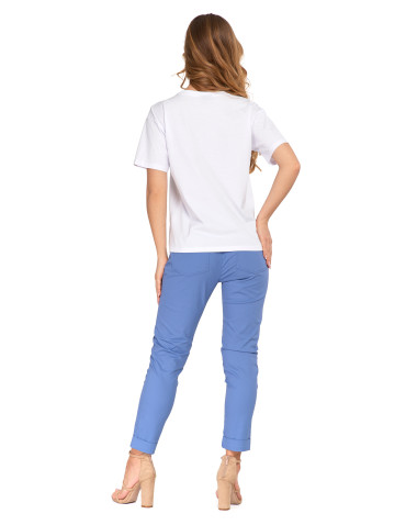 Koszulki i topy - T-shirt damski z bawełny klasyczny z efektem peach touch BIAŁY - produkt 4
