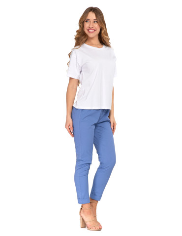Koszulki i topy - T-shirt damski z bawełny klasyczny z efektem peach touch BIAŁY - produkt 5