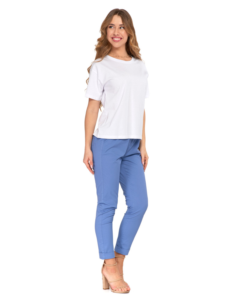 Koszulki i topy - T-shirt damski z bawełny klasyczny z efektem peach touch BIAŁY - produkt moraj.pl 5