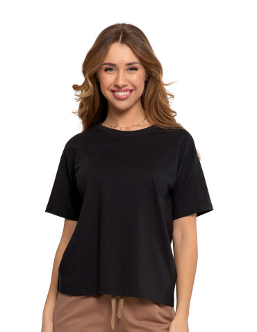 Koszulki i topy - T-shirt damski z bawełny klasyczny z efektem peach touch CZARNY - produkt 1