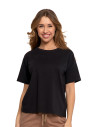 T-shirt damski z bawełny klasyczny z efektem peach touch CZARNY