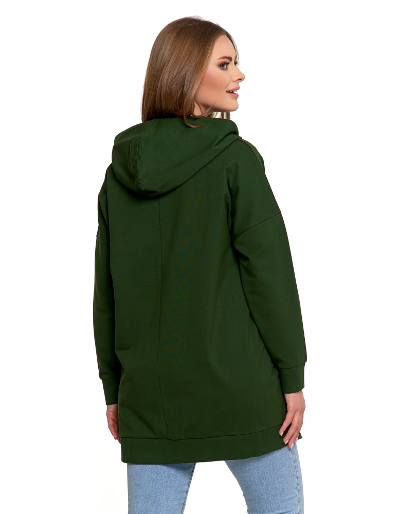 Bluzy - Bluza damska dresowa długa z kapturem i zamkiem ZIELONY - produkt moraj.pl 2