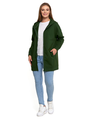 Bluzy - Bluza damska dresowa długa z kapturem i zamkiem ZIELONY - produkt 3