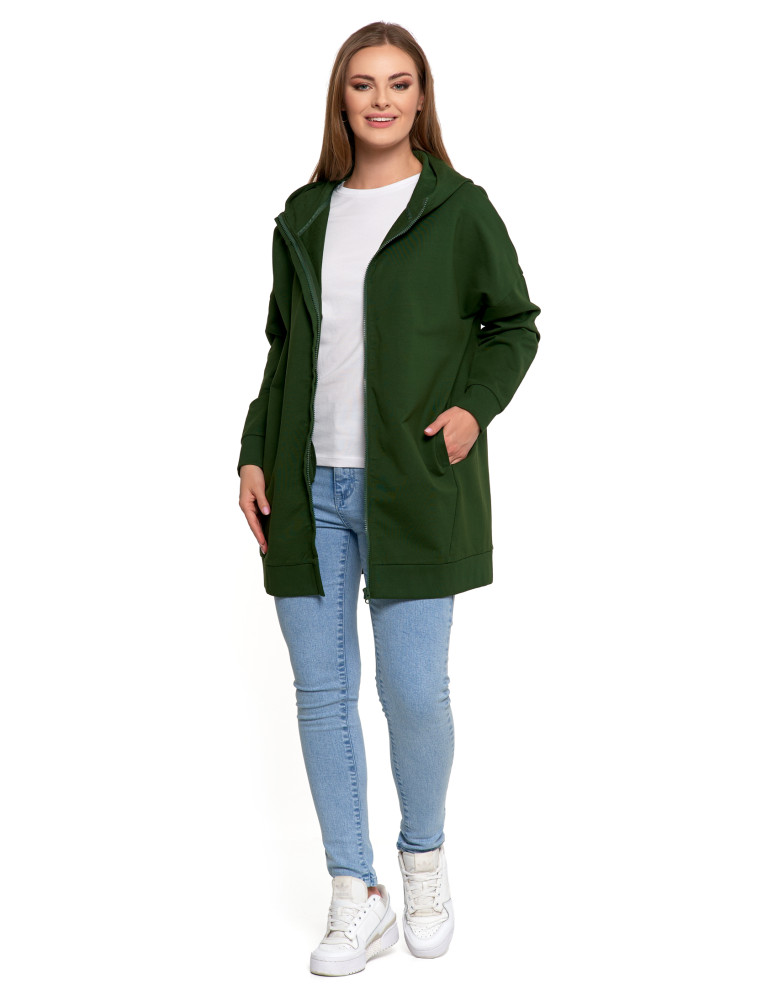 Bluzy - Bluza damska dresowa długa z kapturem i zamkiem ZIELONY - produkt moraj.pl 3