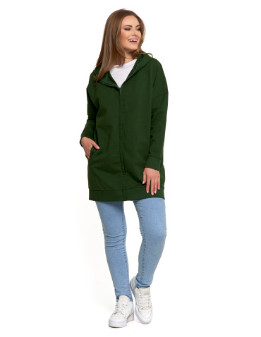 Bluzy - Bluza damska dresowa długa z kapturem i zamkiem ZIELONY - produkt 4